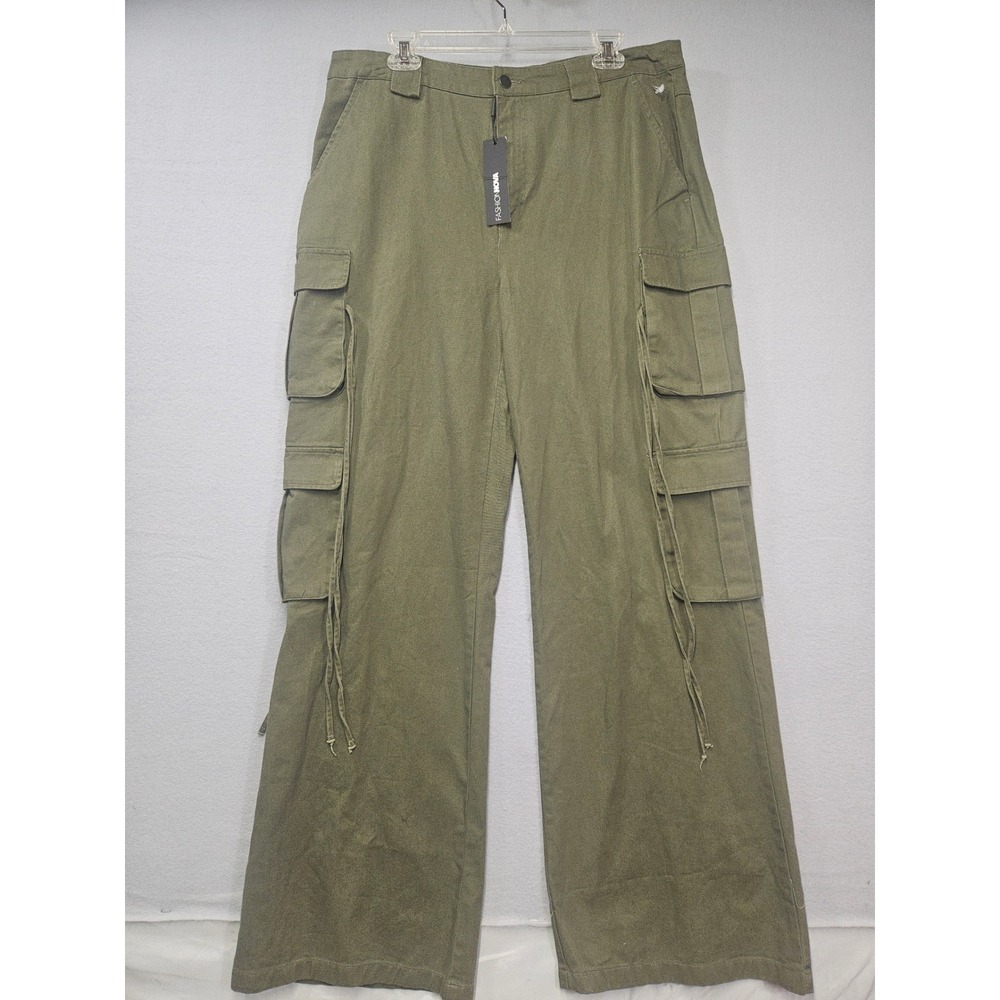 Fashion Nova Womens Olive Green Wide Leg Cargo Utility Pants NWT